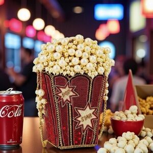 Mary Frances Red Beaded Popcorn Evening Shoulder Bag